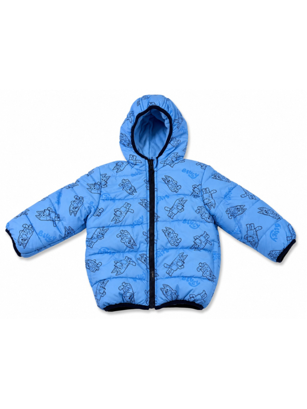 Bluey Reversible Puffer Fleece Jacket Toddler Size 2T Blue Hooded Coat